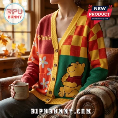 Winnie the Pooh Patchwork Colorblock V-Neck Cardigan