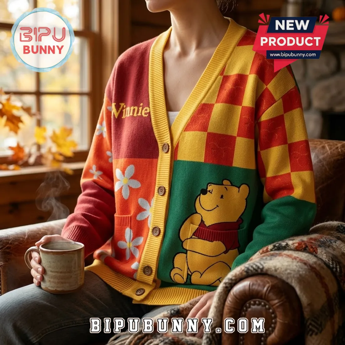 Winnie the Pooh Patchwork Colorblock V-Neck Cardigan Winnie the Pooh Patchwork Colorblock V-Neck Cardigan