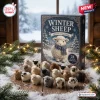 Front view of Winter Sheep Advent Calendar box surrounded by small wool sheep figurines.