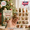 Woodland Forest 24 Ornament Christmas Advent Calendar with hand holding a miniature bear figurine on a sled.