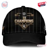 Front view of a black cap with gold pinstripes and WPBL Los Angeles Queens 2026 Champions text.