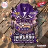 Front view of Minnesota Vikings Hawaiian shirt featuring football stadium graphics.