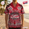 Front view of an Ohio State Buckeyes Hawaiian shirt featuring a stadium graphic and football theme.