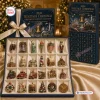 Top-down view of an open 2026 Heritage Christmas Ornament Advent Calendar revealing twenty-four miniature holiday keepsakes.