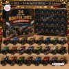 Front view of the 24 Days of Monster Trucks Advent Calendar with numbered drawers and toy trucks.