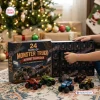 Front view of 24 Days of Monster Trucks Advent Calendar with numbered drawers and toy trucks.