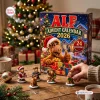 Front view of the ALF Advent Calendar 2026 box with 24 collectibles displayed on a wooden table.
