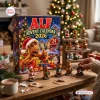 Front view of ALF Advent Calendar 2026 box with figurines and holiday scene background.