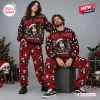 Front view of two models wearing the Alice Cooper Christmas Nightmare Sweater Jogger Pants Set in a holiday setting.