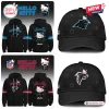 Front and back hoodie views alongside matching caps featuring team logos.