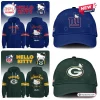 Front and back views of hoodies and hats featuring team logos and character graphics.