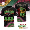 Front and back view of the Alpha Kappa Alpha Juneteenth Black History Month Shirt with green and pink graphics.