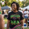 Front view of an Alpha Kappa Alpha Juneteenth Black History Month Shirt worn outside.