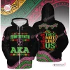 Front and back view of a black hoodie with green and red text celebrating Juneteenth and AKA.