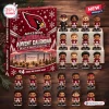 Front view of an Arizona Cardinals NFL advent calendar box displayed with twenty four mini player figurines.