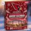 Front view of an Arizona Cardinals NFL Advent Calendar box featuring stadium imagery, snowflakes, and holiday branding.