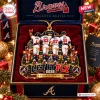 Front view of Atlanta Braves Let It Fly 2026 Christmas Ornament in red velvet box.