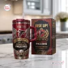Front view of an Atlanta Falcons Rise Up 60th Anniversary Tumbler with handle, placed beside its matching box.