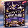 Front view of the Baltimore Ravens NFL Advent Calendar featuring a stadium graphic and team logo.