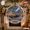 Front view of Batman Dark Knight 60th Anniversary Glass Christmas Ornament featuring Gotham City diorama.