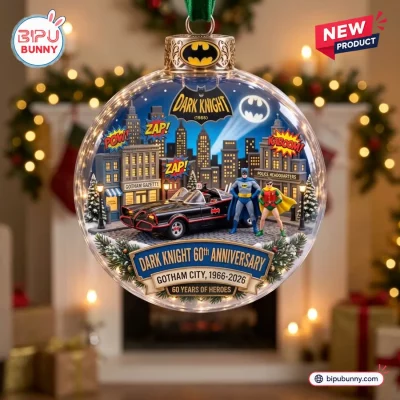 Batman Dark Knight 60th Anniversary Glass Christmas Ornament