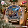 Front view of Batman Dark Knight 60th Anniversary Glass Christmas Ornament featuring a Gotham City diorama.