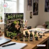 Front view of a Billie Eilish Christmas Advent Calendar box on a desk with figurines.
