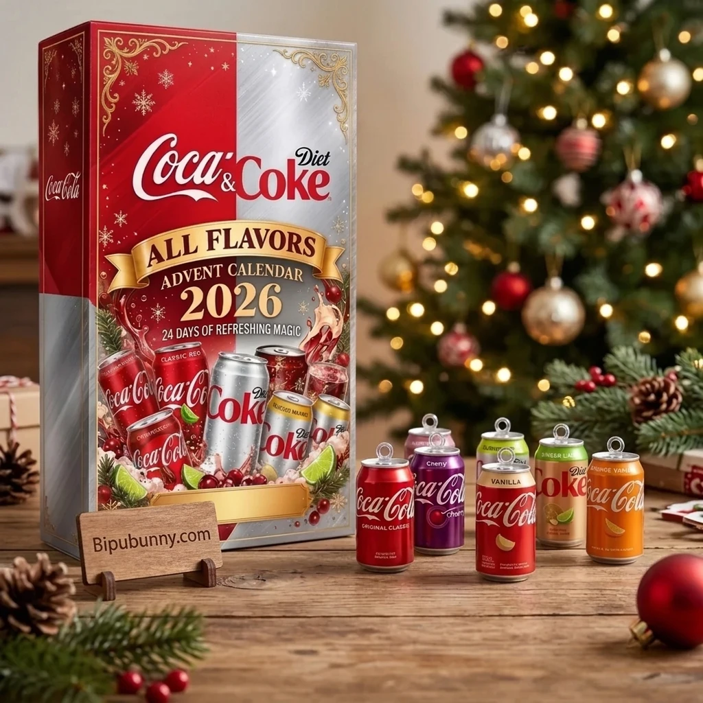 Diet Coke Advent Calendar 2026 split red and silver collector box with 24 3D miniature soda can ornaments