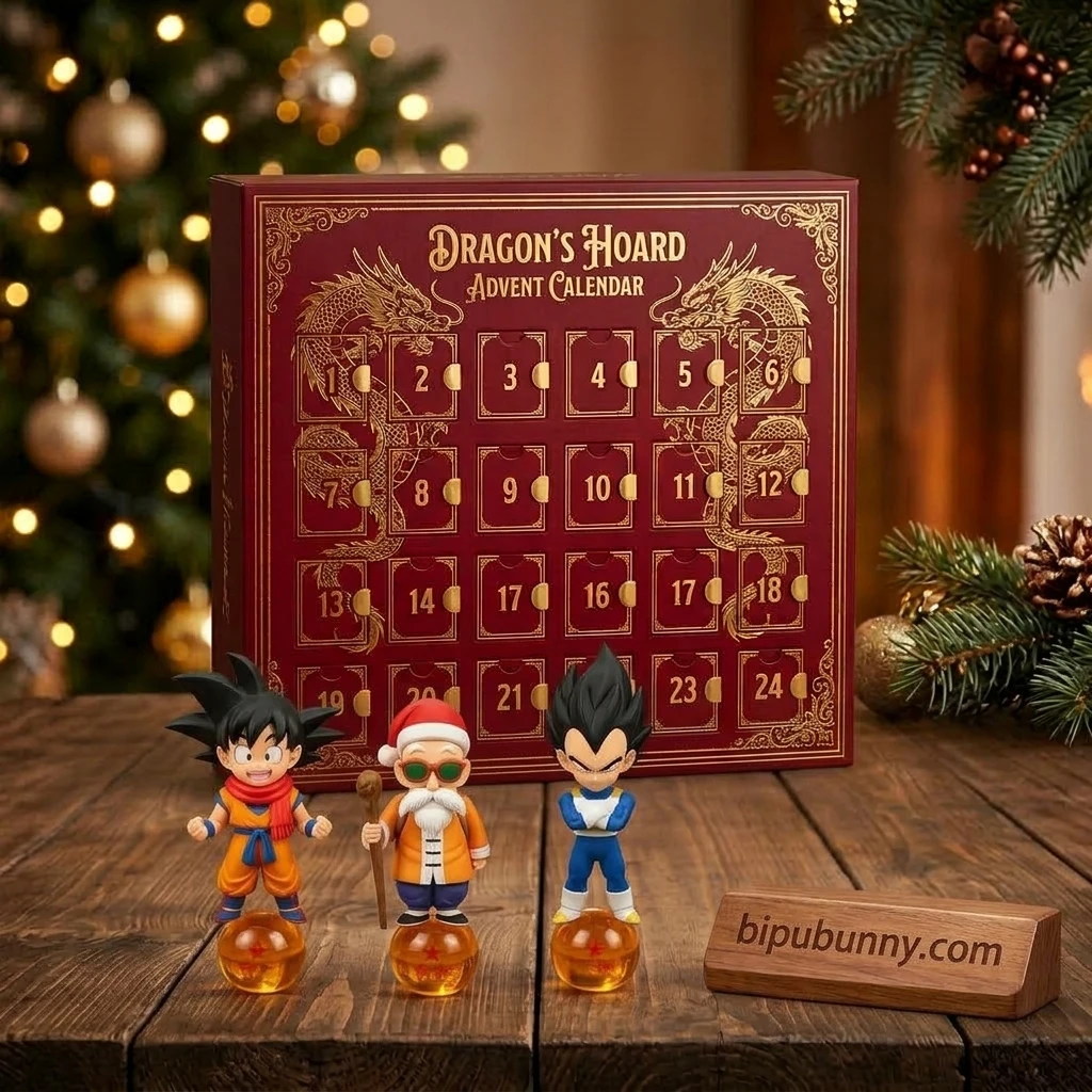Dragon Ball 40th Anniversary Advent Calendar 2026 luxury crimson vault box with 24 mini vinyl figures on amber crystal pedestals