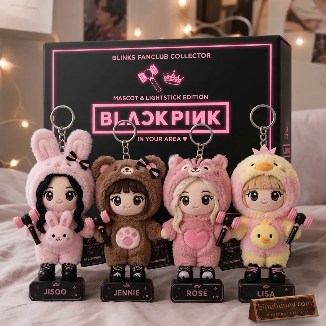BLACKPINK Kawaii Animal Mascot & Lightstick Blinks Plush Keychain Set BLACKPINK Kawaii Animal Mascot & Lightstick Blinks Plush Keychain Set