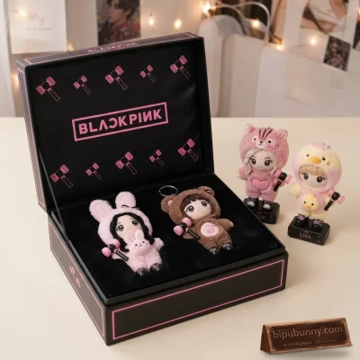 BLACKPINK Kawaii Animal Mascot & Lightstick Blinks Plush Keychain Set