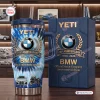 Front view of BMW 110th Anniversary 1916-2026 Handle Tumbler in blue with matching gift box.