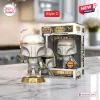 Front view of Boba Fett Star Wars 50th Anniversary vinyl figure in white and gold prototype armor with box.