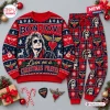 Front view of Bon Jovi Christmas Sweater Jogger Set with festive holiday graphics and portrait.