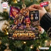 Closeup of Brisbane Lions 2026 AFL Premiers Resin Ornament hanging on a Christmas tree.