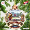 Front view of Brisbane Lions AFL 2026 Three-Peat Glass Ornament featuring stadium scene.