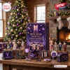Front view of the BTS 2026 World Tour Purple Advent Calendar surrounded by miniature figurines and holiday items.
