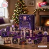 Front view of BTS 2026 World Tour Purple Advent Calendar with figures and holiday decor.