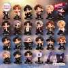 Front view of BTS Advent Calendar Figurine Set featuring various chibi character figures on black stands.