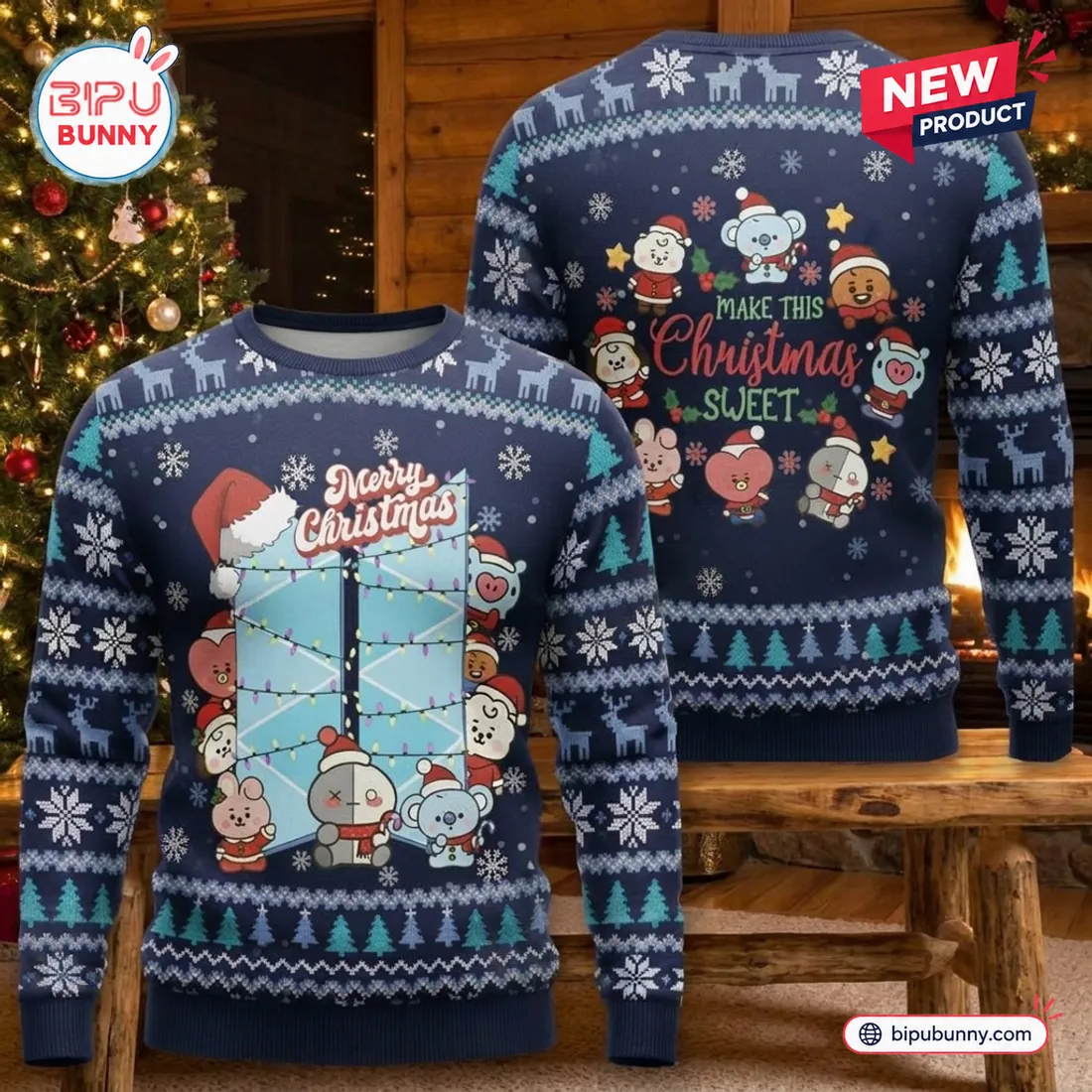 BTS BT21 Make This Sweet Ugly Christmas Sweater BTS BT21 Make This Sweet Ugly Christmas Sweater