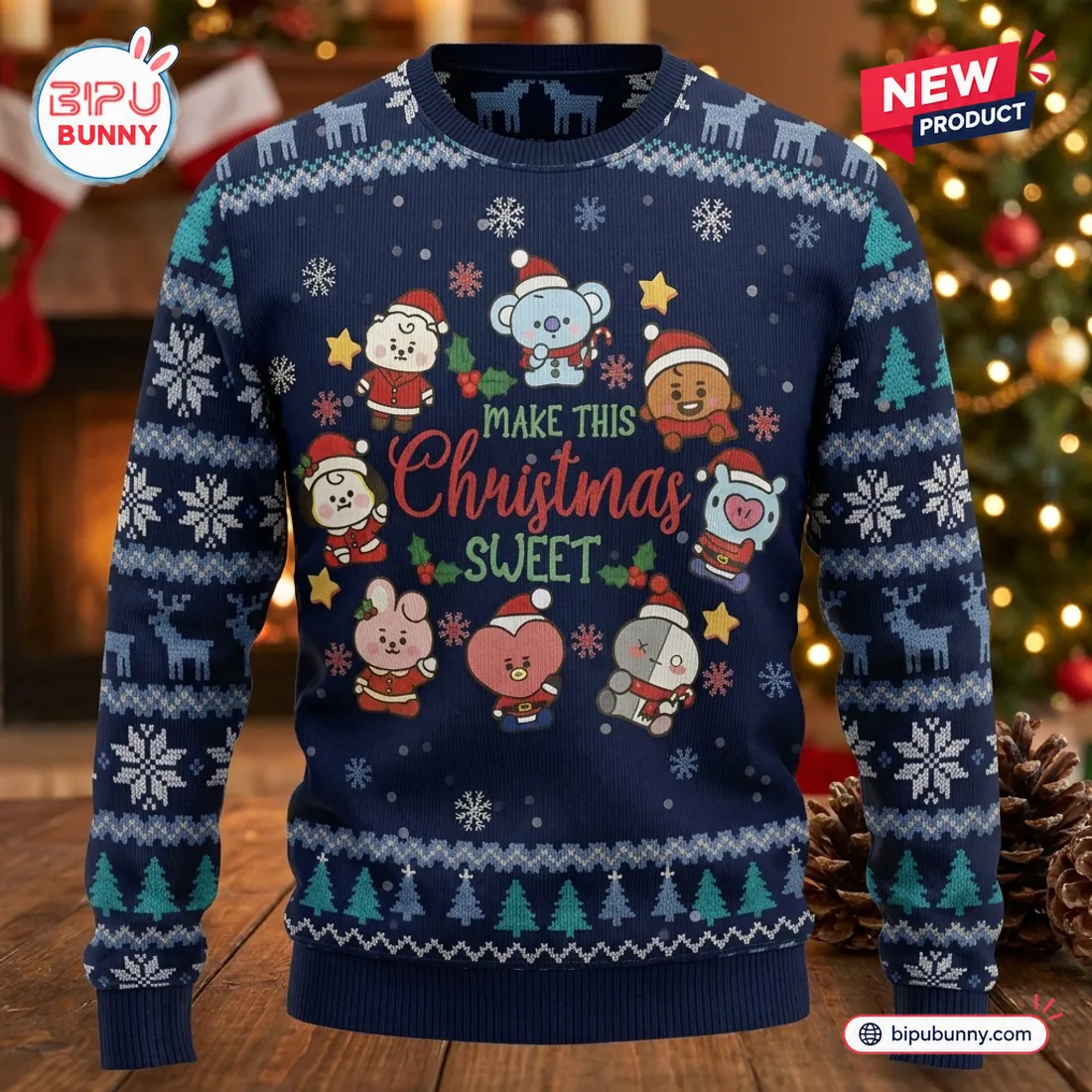 BTS BT21 Make This Sweet Ugly Christmas Sweater BTS BT21 Make This Sweet Ugly Christmas Sweater