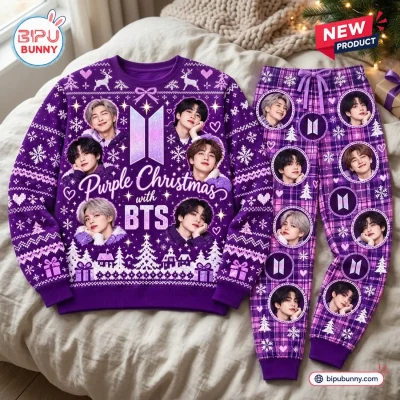 BTS Purple Christmas Sweater and Jogger Pants Set