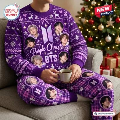 BTS Purple Christmas Sweater and Jogger Pants Set