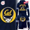 Front and back view of a California Golden Bears navy hoodie with logo graphics.