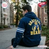 Back view of a person wearing the California Golden Bears Grateful Dead navy hoodie outdoors.