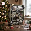 Front view of Call of Duty 23rd Anniversary Advent Calendar on a wooden table with holiday decorations.