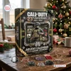 Front view of the Call of Duty 23rd Anniversary Advent Calendar on a wooden table with scattered acrylic charms.