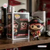 Front view of the Captain Fear Tampa Bay Buccaneers 50th Anniversary Vinyl Figure standing beside its display box.