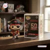 Front view of Captain Fear Tampa Bay Buccaneers 50th Anniversary Vinyl Figure standing next to its collectible box.