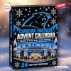 Front view of a Carolina Panthers Christmas Advent Calendar featuring team logo, snowflakes, and stadium graphic.